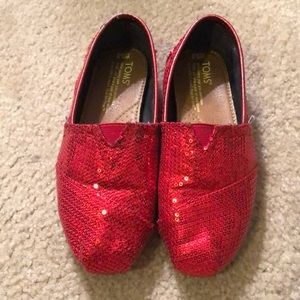 TOMS Red Classic Sequin Slip-Ons